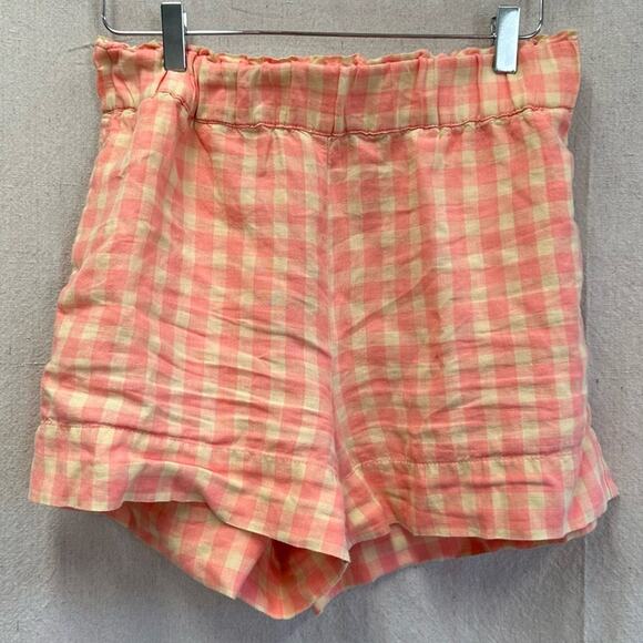 Lou & Grey Gingham pink/beige 100% Linen pull on high rise shorts size small - Picture 9 of 16